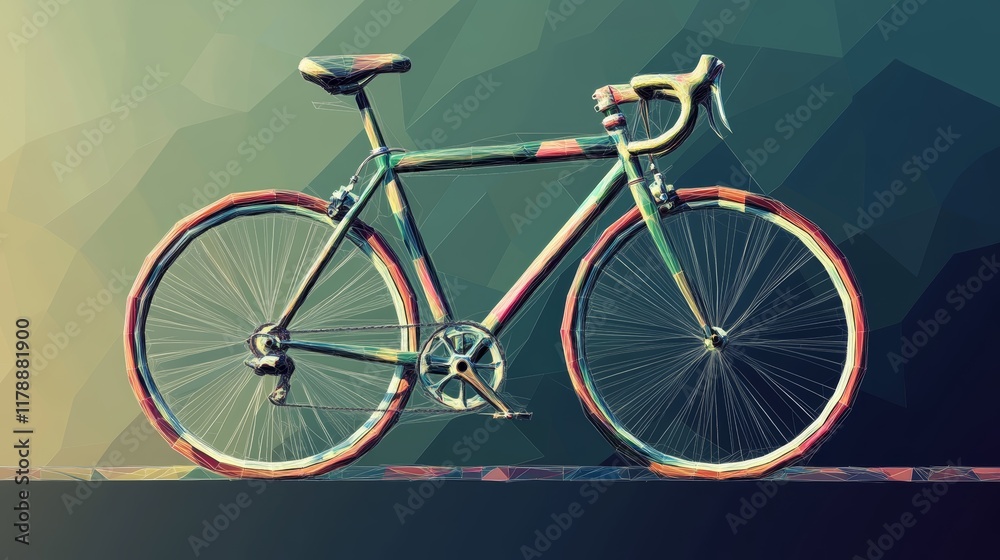 Fototapeta premium A bicycle with a green frame and red spokes. The bike is old and has a worn look to it