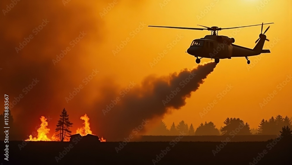 The silhouette of a rescuer heroically carrying a sheep through floodwaters backlit by sunset, Professional stock photo, AI generated photograph The silhouette of a rescuer heroically carrying a sheep through floodwaters backlit by sunset, Professional stock photo, AI generated photograph
