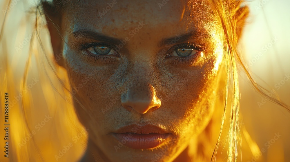 Close-up portrait of a woman with striking features and natural lighting. Close-up portrait of a woman with striking features and natural lighting.