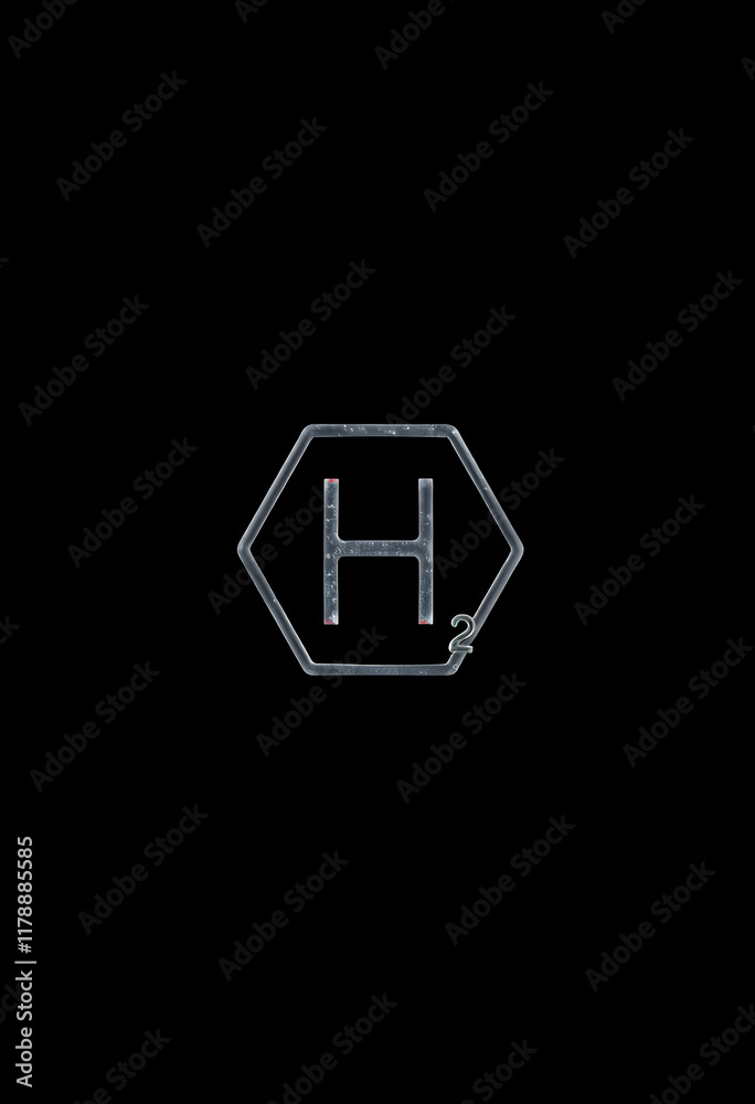 Single abstract hydrogen H2 molecule over dark background, clean energy or chemistry concept, asian style, with white tones Single abstract hydrogen H2 molecule over dark background, clean energy or chemistry concept, asian style, with white tones