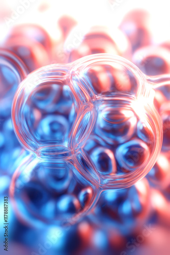 Abstract composition of spherical glass objects with light playing on the surface in shades of blue and orange. The depth of field enhances the sense of layering and spatiality of the scene photo