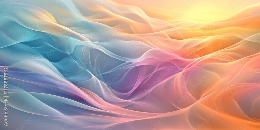 Fototapeta premium A vibrant abstract image depicting colorful waves of light and texture, creating a dreamlike landscape at sunrise.