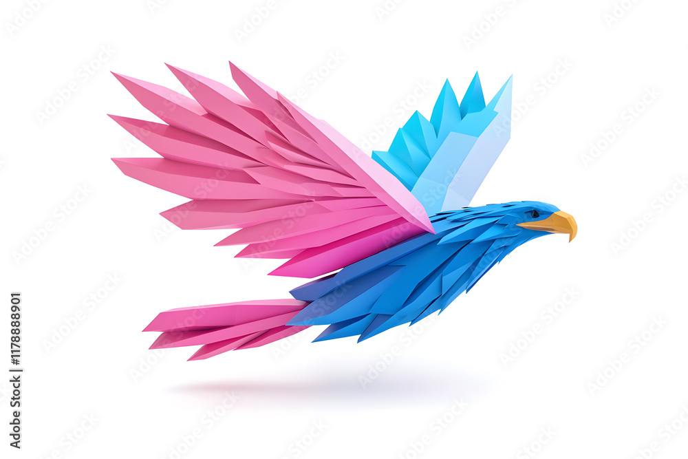 Abstract 3D eagle paper cut shape, isolated on a white background
