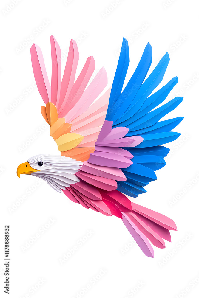 Obraz premium Abstract 3D eagle paper cut shape, isolated on a white background