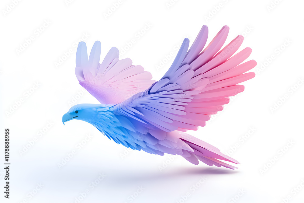 Fototapeta premium Abstract 3D eagle paper cut shape, isolated on a white background