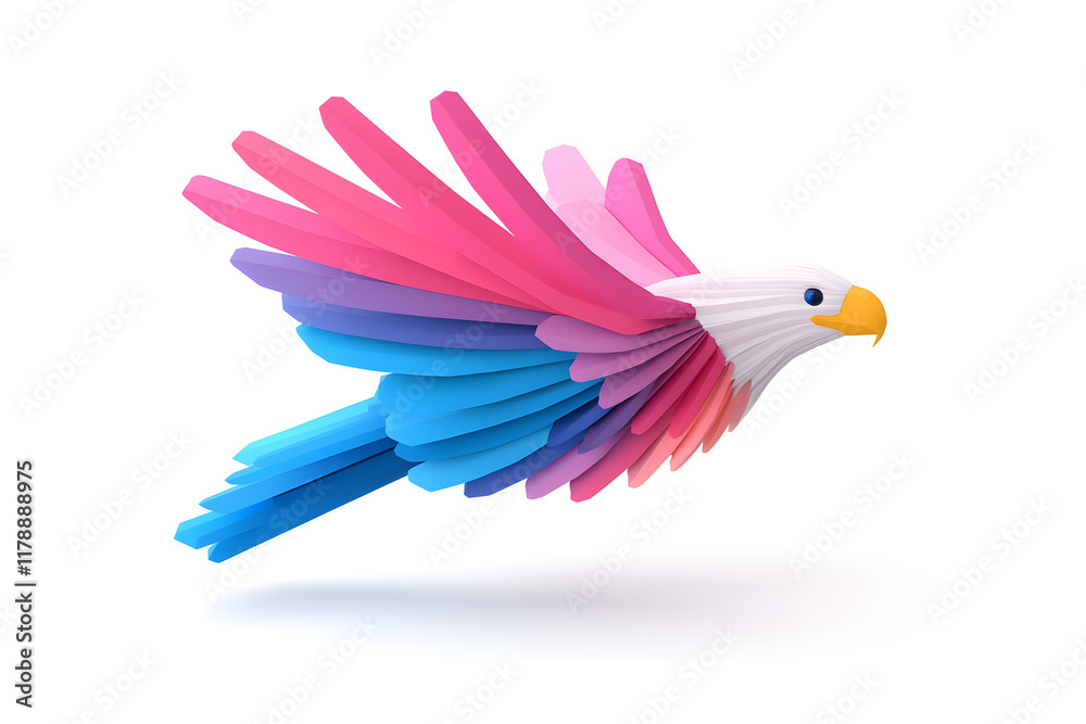 Obraz premium Abstract 3D eagle paper cut shape, isolated on a white background