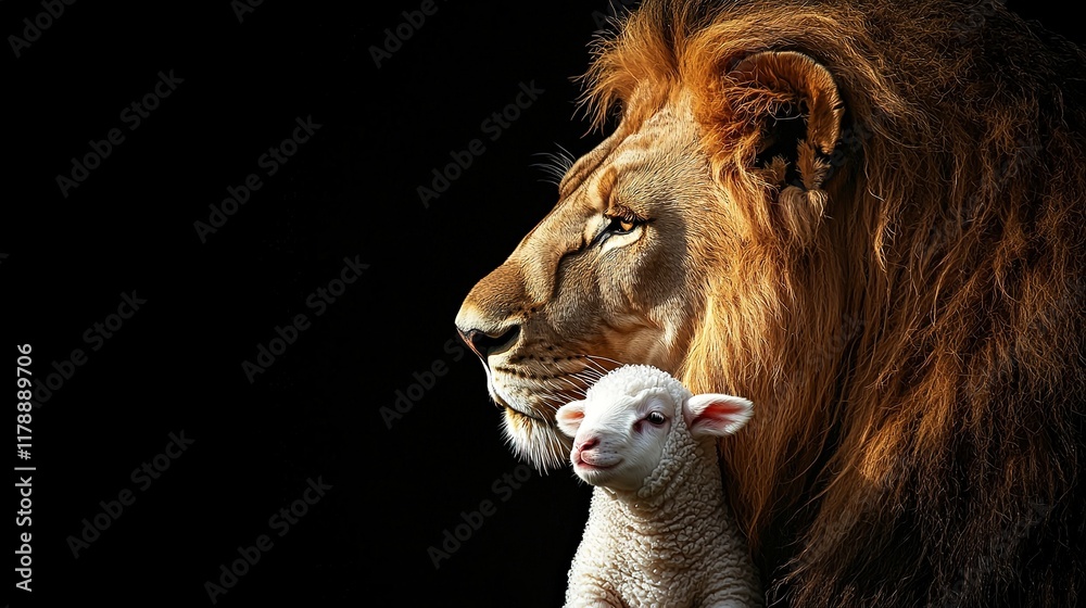 Fototapeta premium Lion and Lamb: Gentle Strength