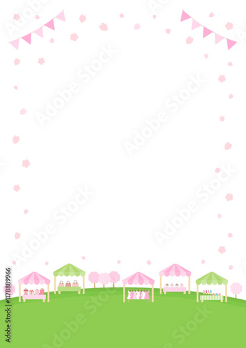 春の桜とマルシェの風景のベクターイラスト08