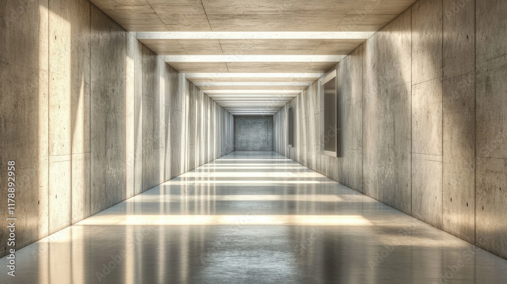 Sunlit Concrete Corridor: Architectural Design and Light Sunlit Concrete Corridor: Architectural Design and Light