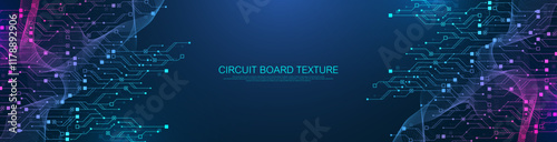 Artificial Intelligence with circuit electric line style. Digital futuristic machine learning design. AI graphic design for website, banner, header, social media, mobile app, UI. Vector illustration