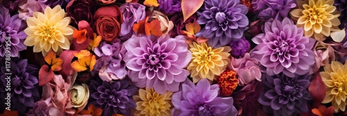 Wallpaper Mural Multicolored Autumn Flowers in Chaotic Arrangement Capturing Nature's Beauty in Vibrant Shades of Purple, Yellow, and Orange Torontodigital.ca
