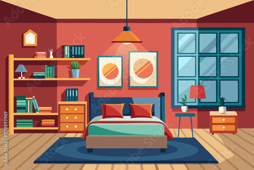 Cozy and Modern Bedroom Interior illustration vector