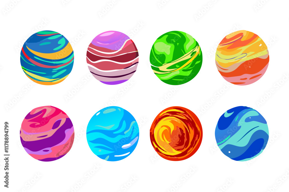Fototapeta premium Modern vector illustrations of colorful planet icons with bold and stylish designs. 