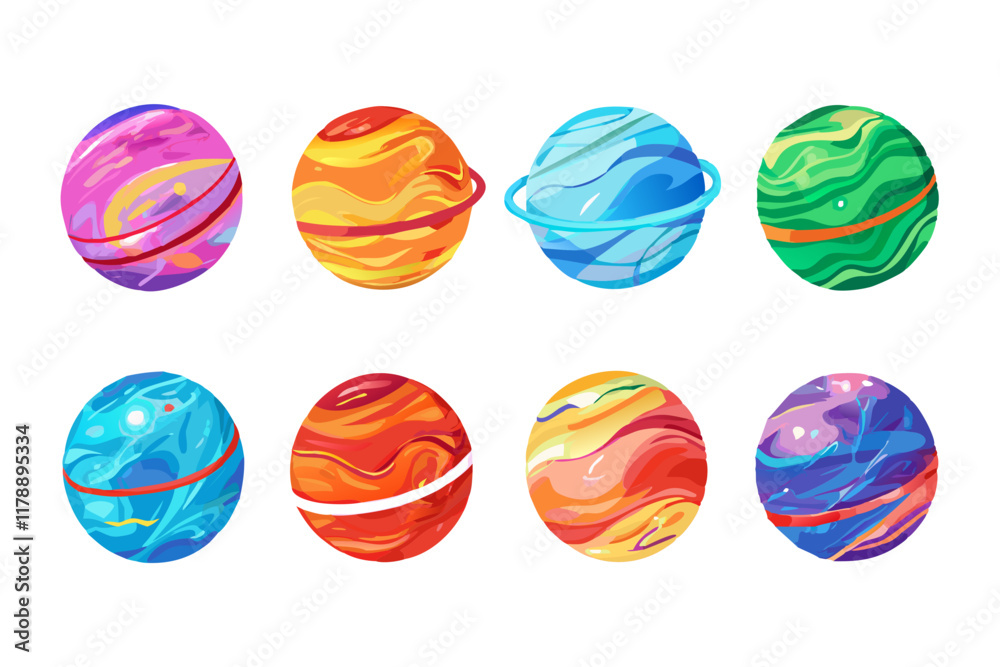 Set of Colorful Alien Planets Set of Colorful Alien Planets