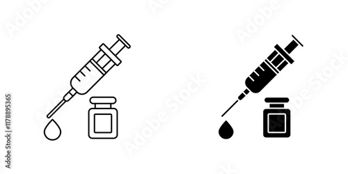 Vaccine vial icons collection in Filled flat and thin line style.