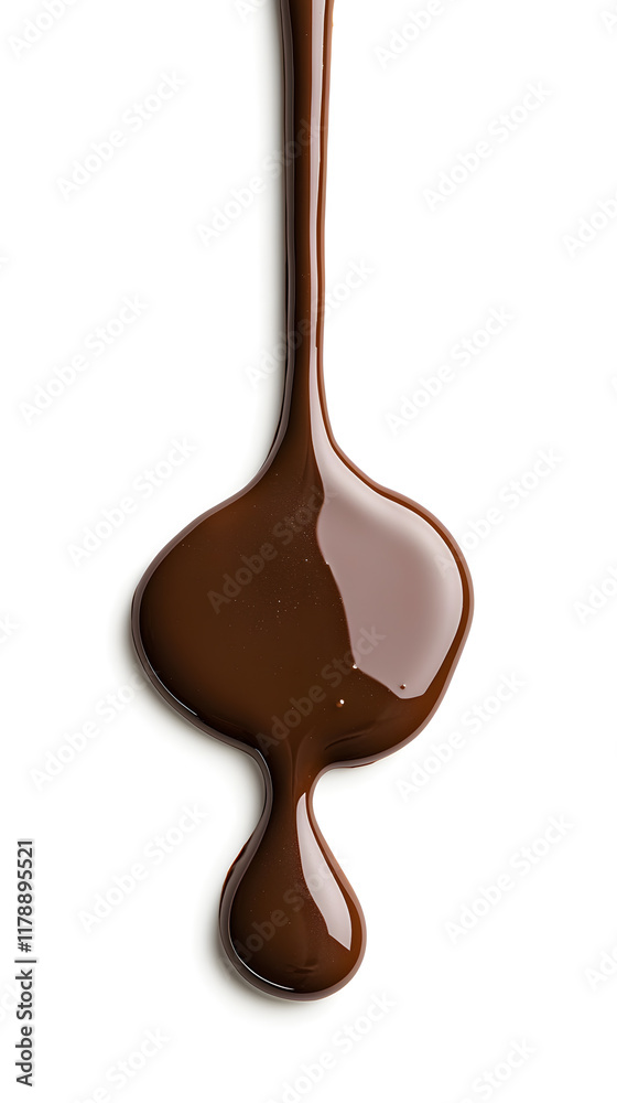 Melted dark chocolate dripping and flowing down from the top, isolated on white background Melted dark chocolate dripping and flowing down from the top, isolated on white background