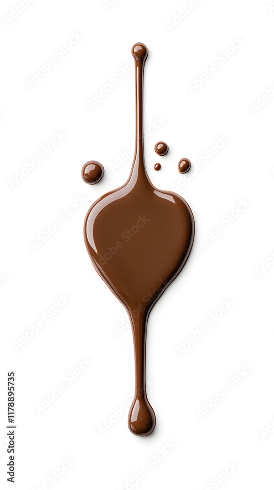 Melted dark chocolate dripping and flowing down from the top, isolated on white background Melted dark chocolate dripping and flowing down from the top, isolated on white background