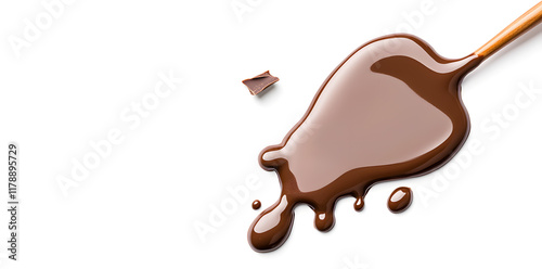 Melted dark chocolate dripping and flowing down from the top, isolated on white background photo