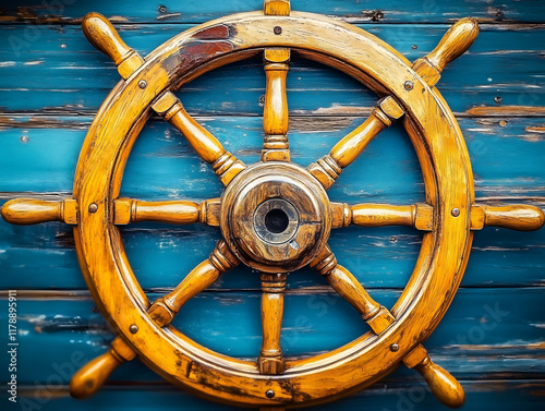 Vintage Ship Wheel Nautical Coastal Decor Minimalist Photography photo