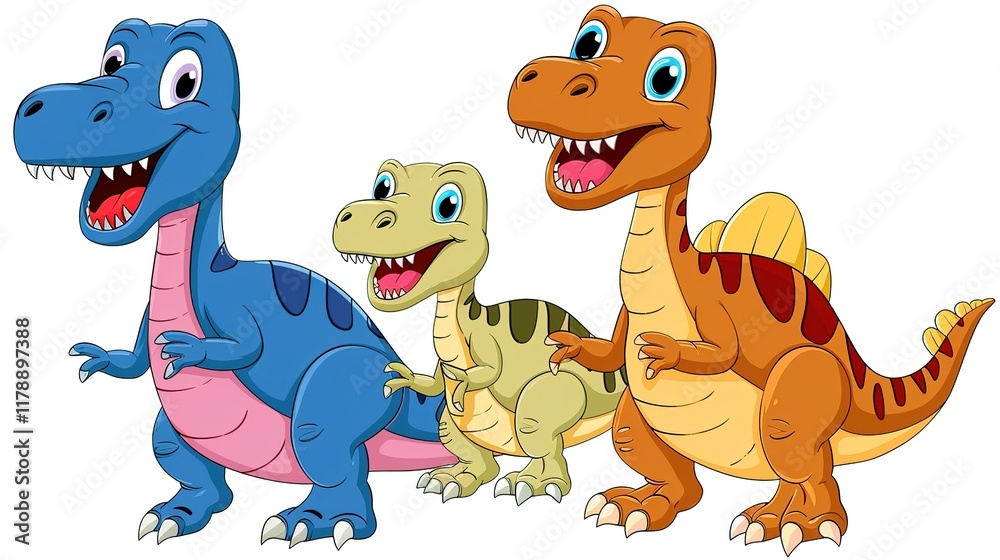 Naklejka premium Discover the Mesmerizing World of Dinosaurs in Cartoon Form