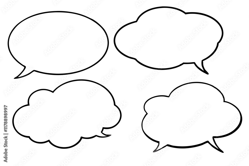 Vector collection of blank speech clouds and bubbles for conversation designs.
Vector collection of blank speech clouds and bubbles for conversation designs.