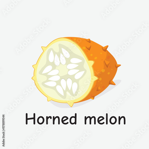 Horned Melon Vector Illustration: Exotic Spiky Orange Fruit