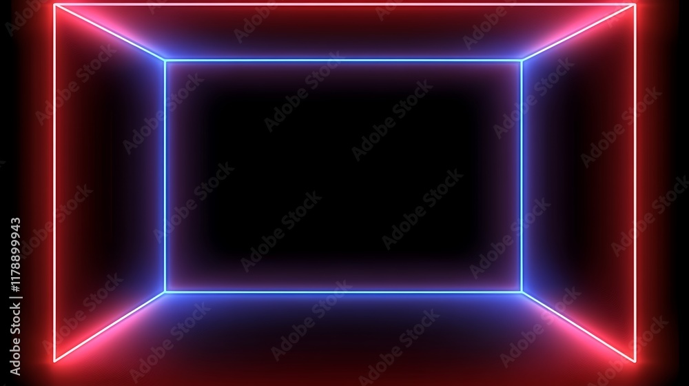 Red and Blue Neon Lines Form a Cube Shape Red and Blue Neon Lines Form a Cube Shape