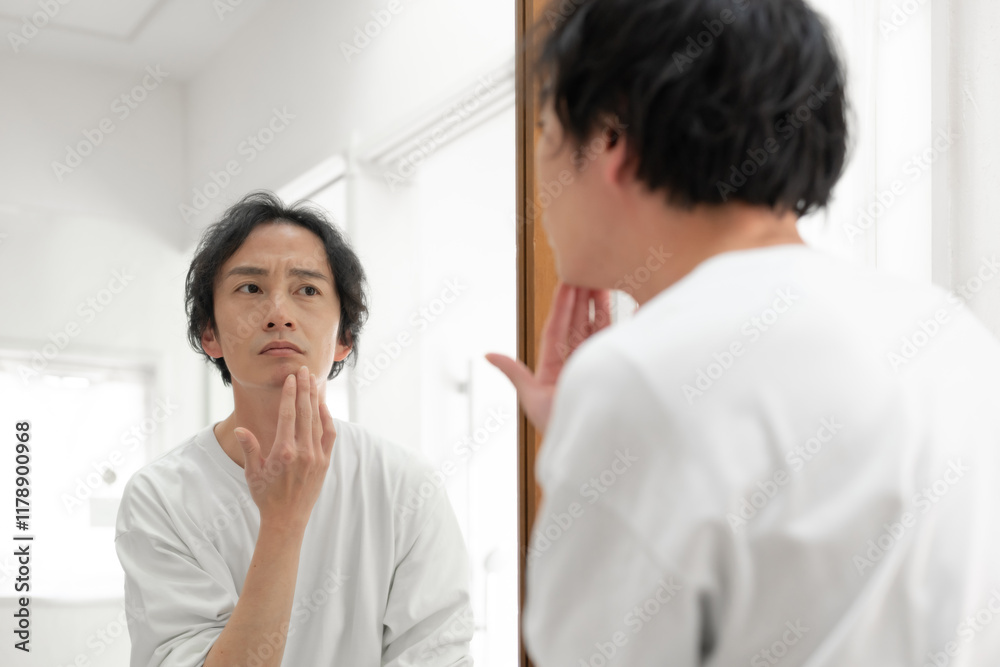 鏡を見るミドル男性