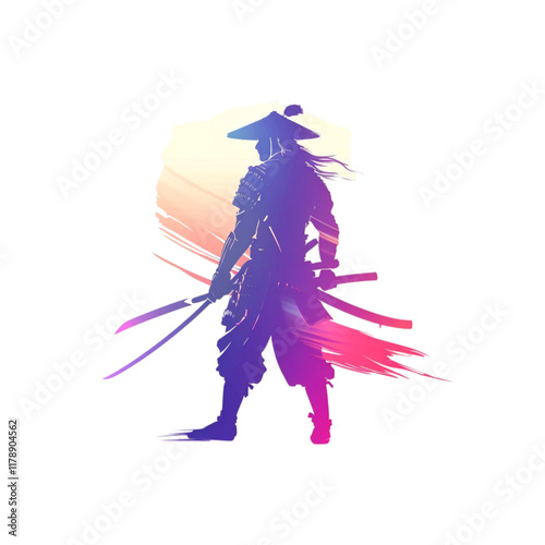 Gradient Samurai Silhouette Isolated on Transparent Background photo