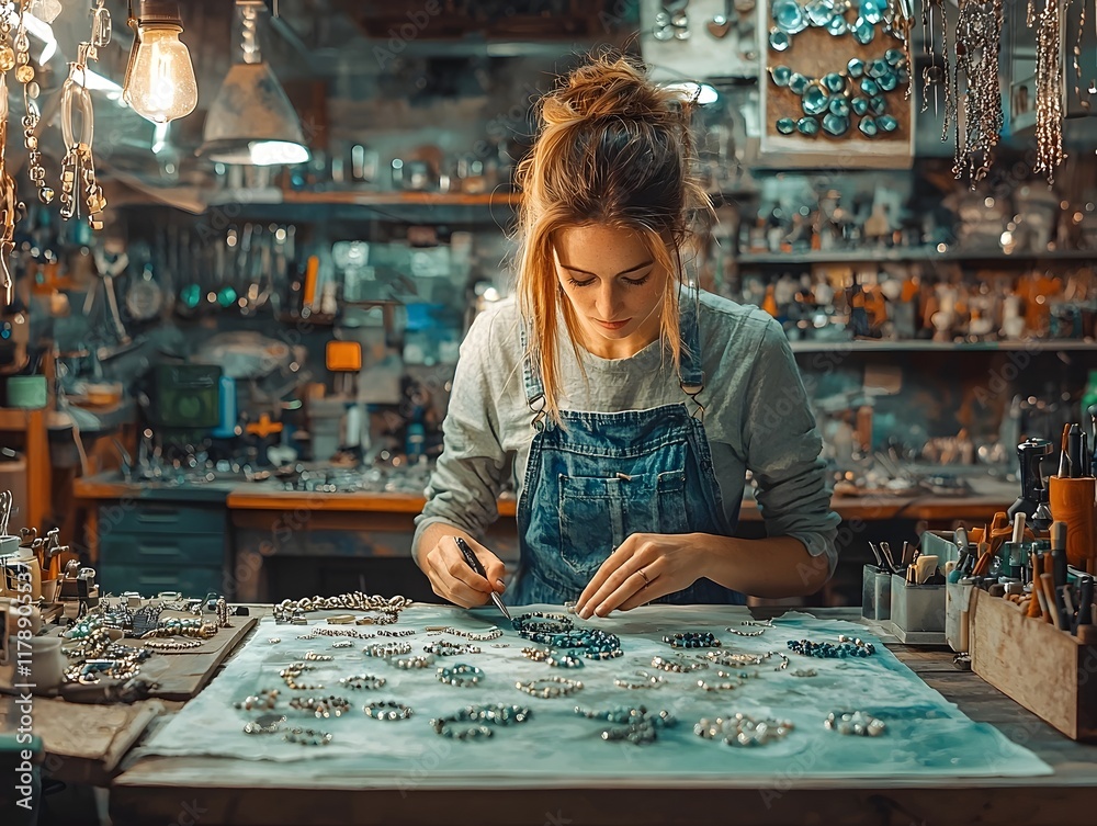 Fototapeta premium Handmade Jewelry Designer Crafting a New Piece in Their Workshop