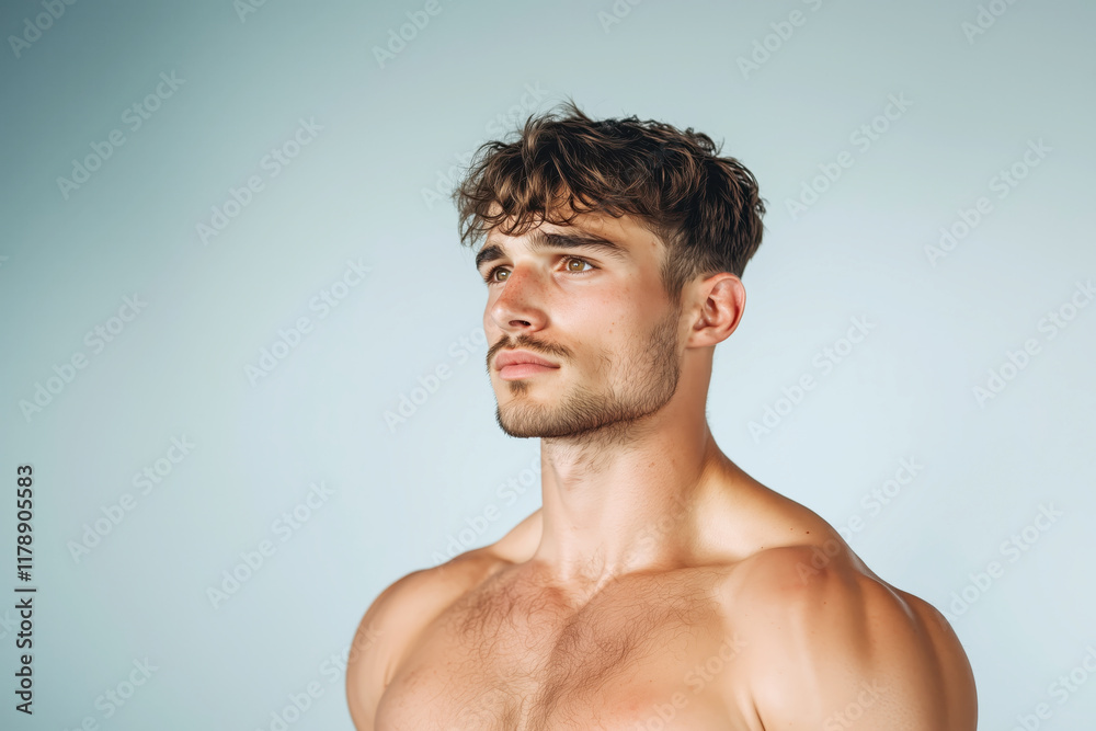 Young Man Posing with Confident Expression Against Soft Background Young Man Posing with Confident Expression Against Soft Background