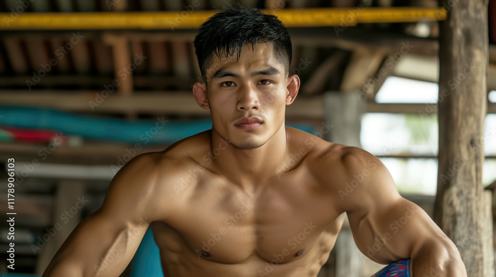 Obraz premium Determined Young Athlete in Sports Environment Showing Strength