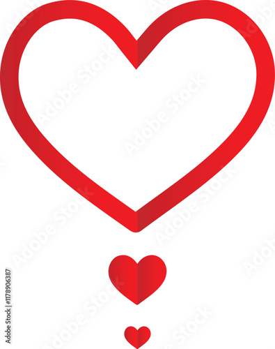 A simple, elegant graphic of a large red heart with three smaller red hearts cascading down from it, against a pure white background.