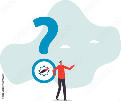 Open ended question, asking questions to encourage new idea, guidance for solution or solving problem,business concept.flat character.