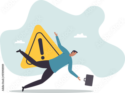 Caution or mistake attention, risk alarm with exclamation point symbol, error or failure warning, bankruptcy notice alert,business concept.flat character.