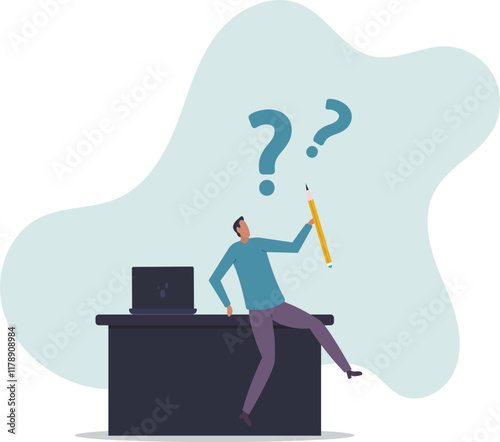 Contemplation, doubt or unsure, curiosity thinking to solve problem, question in the head, uncertainty or confusion,business concept.flat character.