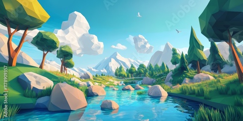 A beautiful landscape with a river flowing through it