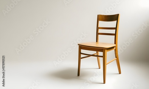 Single wooden chair on white background.