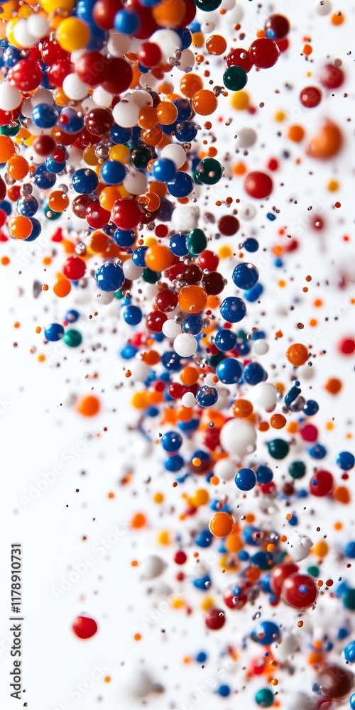 Obraz premium Vibrant multicolored spheres floating against a white background, creating a dynamic and abstract visual effect.