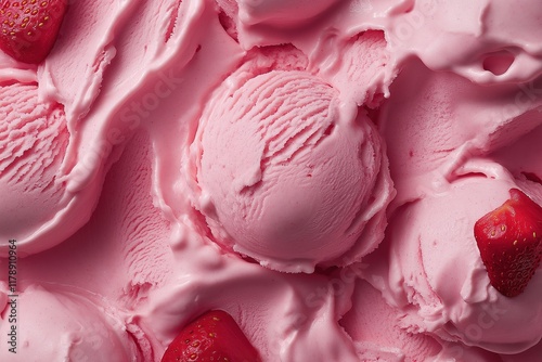 Obraz na płótnie Creamy pink strawberry ice cream close-up with fresh strawberries w salonie