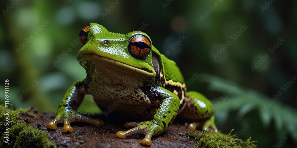 Rainforest frog, Bright Green Frog Resting in the Rainforest
Rainforest frog, Bright Green Frog Resting in the Rainforest