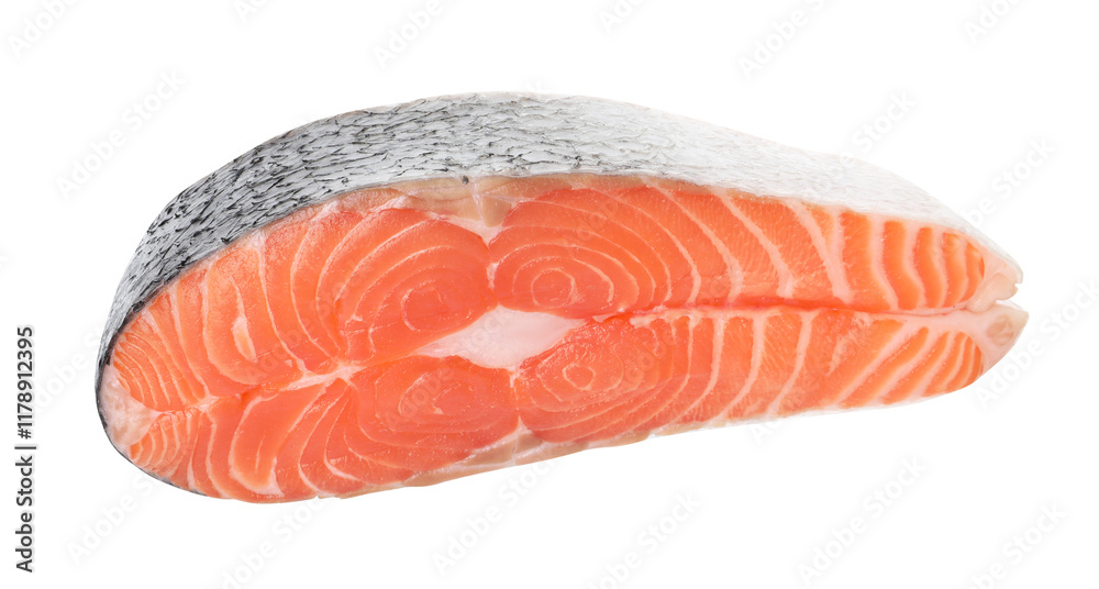 Steak of fresh raw salmon isolated on white Steak of fresh raw salmon isolated on white