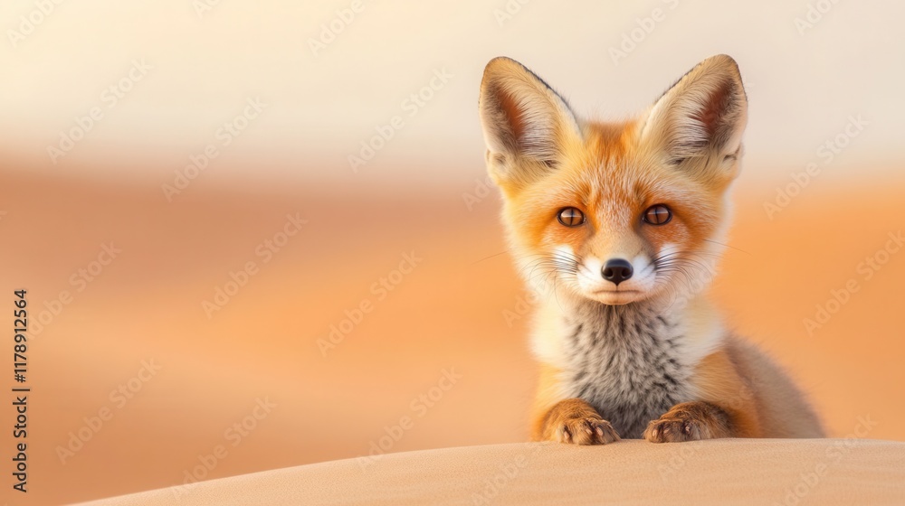 Obraz premium Adorable Young Fox with Orange Fur and Alert Expression in Desert