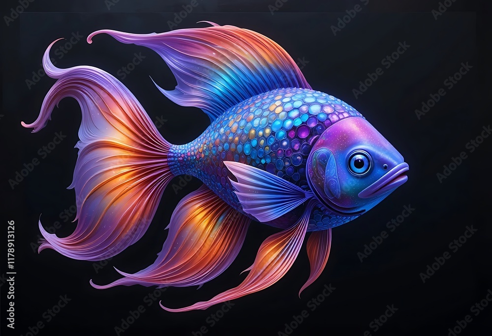 Fototapeta premium Vibrant iridescent fish with flowing fins and scales