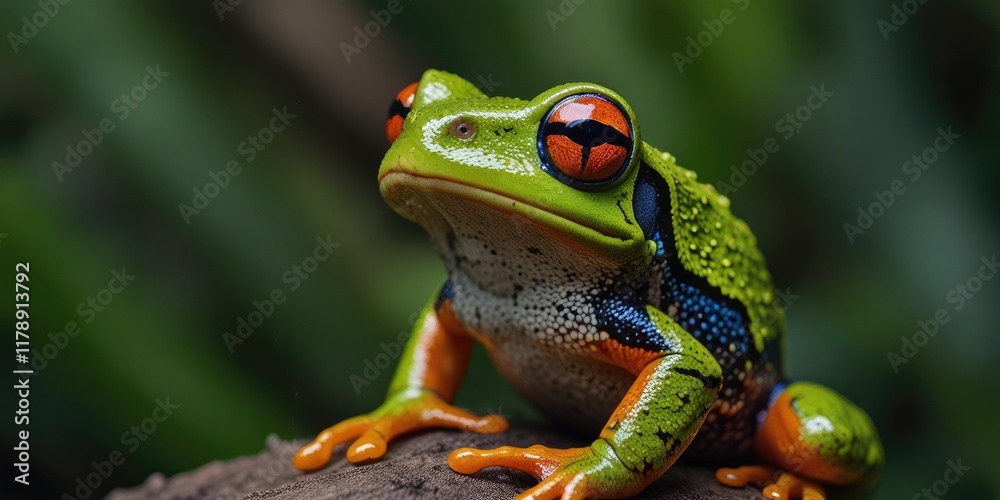 Fototapeta premium Rainforest frog, Vibrant Tree Frog in a Tropical Jungle 