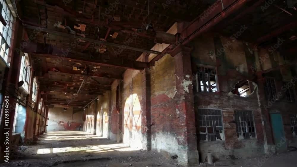 Abandoned Industrial Building Interior with Broken Windows Abandoned Industrial Building Interior with Broken Windows