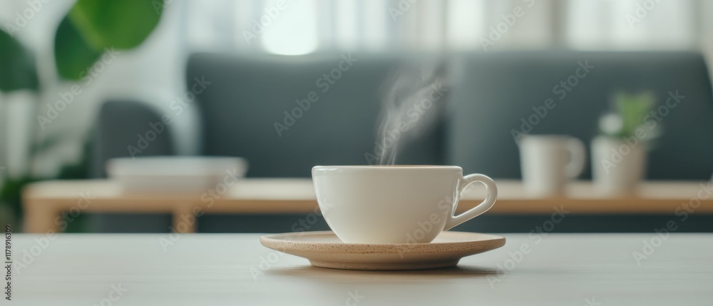 Enjoying a warm cup of coffee cozy living room still life modern environment close-up view comfort and relaxation Enjoying a warm cup of coffee cozy living room still life modern environment close-up view comfort and relaxation