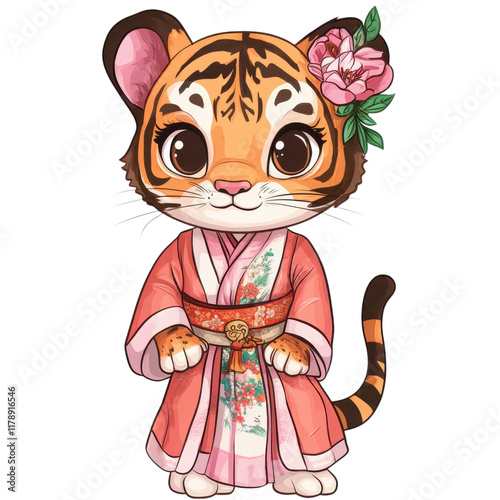 Cute tiger character in traditional attire photo