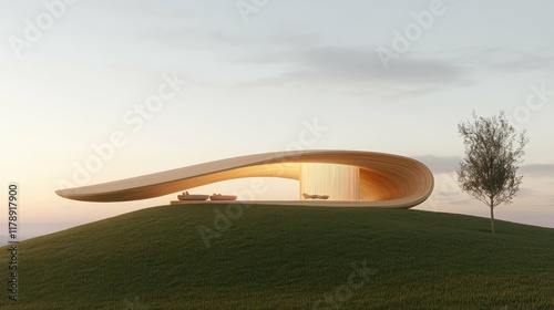 Innovative architectural design scenic hillside digital render modern environment aerial view futuristic concept