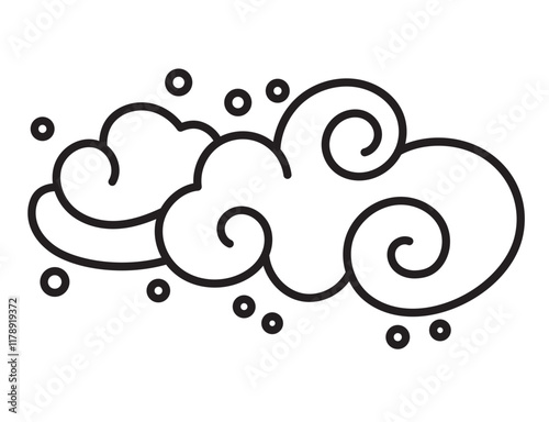 Hand drawn linear oriental clouds. Chinese korean japanese cloud element collection. Decorative element oriental graphic isolated vector illustration. Asian traditional ornaments.